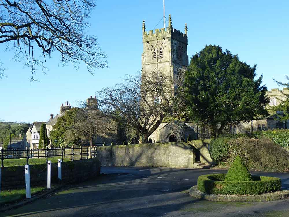 church yard and church tower in bolton by bowland